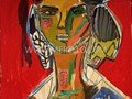 contemporary-art-artists-painters-merello.-figura-sobre-fondo-rojo-(73x54cm)